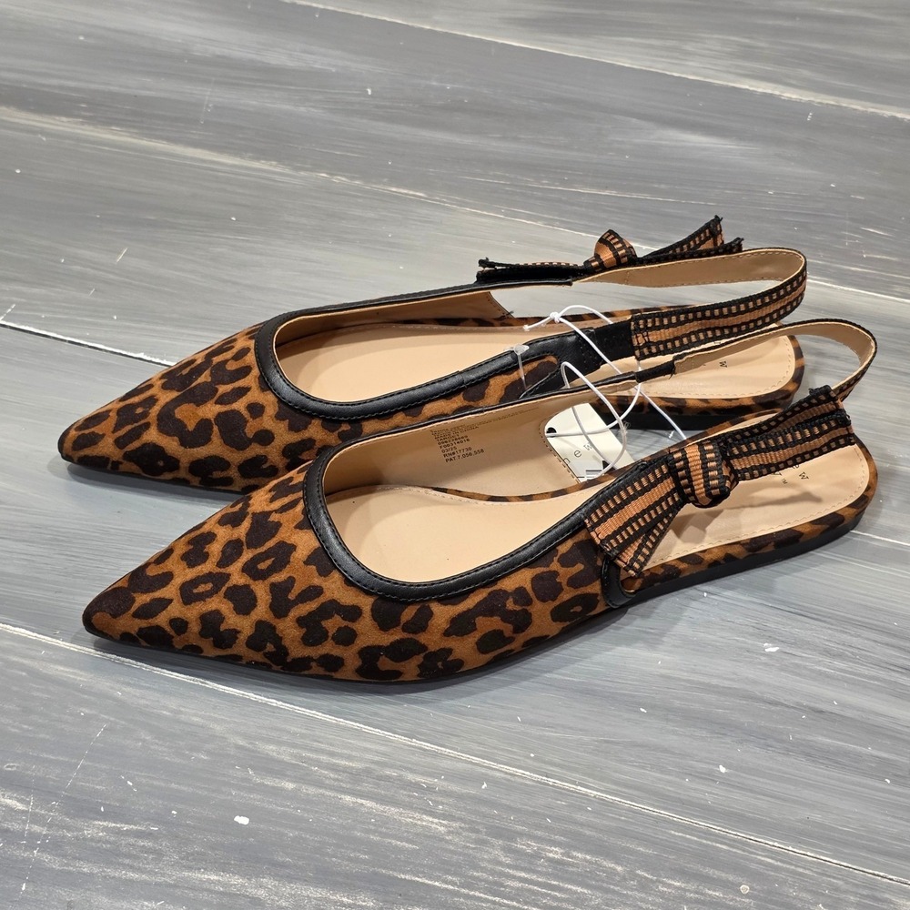 A New Day London Slingback Flats Leopard Print Pointed Toe Brown Black - Picture 4 of 11